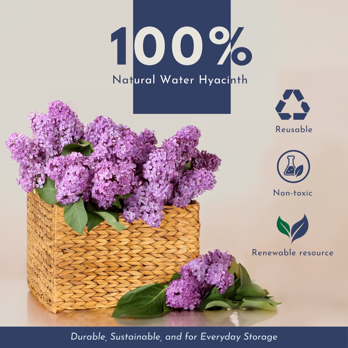 Natural water hyacinth basket with flowers